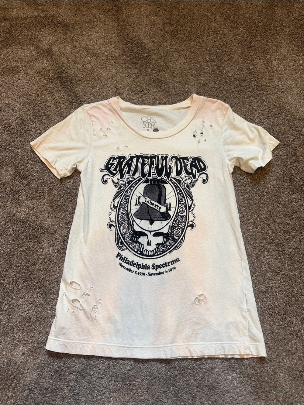 Free People White Distressed Grateful Dead Graphic Tee